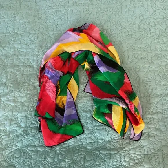 Echo Scarf Womens Silk like Multicolor Abstract Square 32 x 34 - Picture 2 of 5